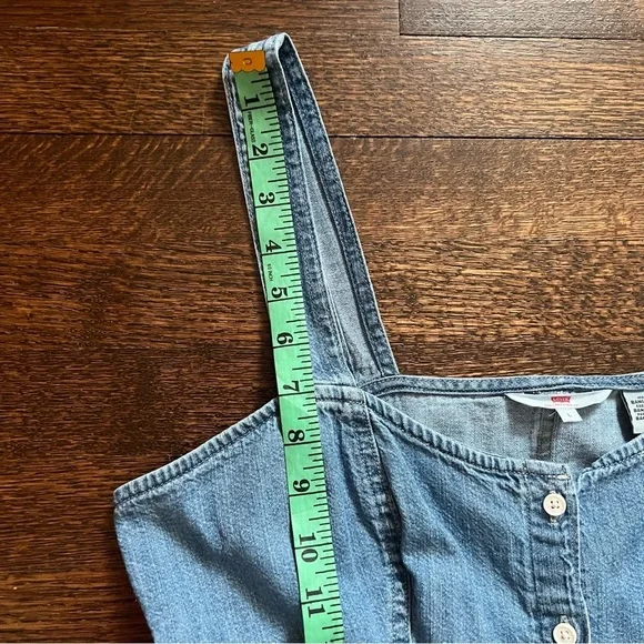 Levi’s Denim Mini Dress Size Large Button Front Tiered Sleeveless Blue - Picture 8 of 13